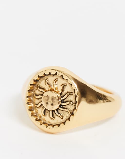 Reclaimed Vintage Inspired sun signet ring in 14k