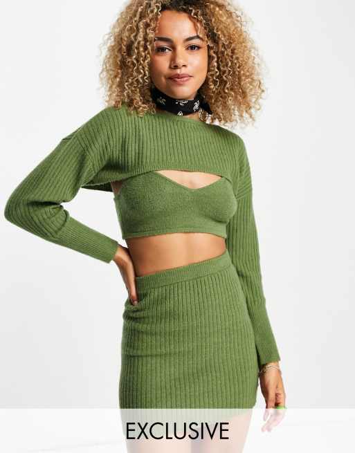 Reclaimed Vintage Inspired super crop sweater in soft khaki