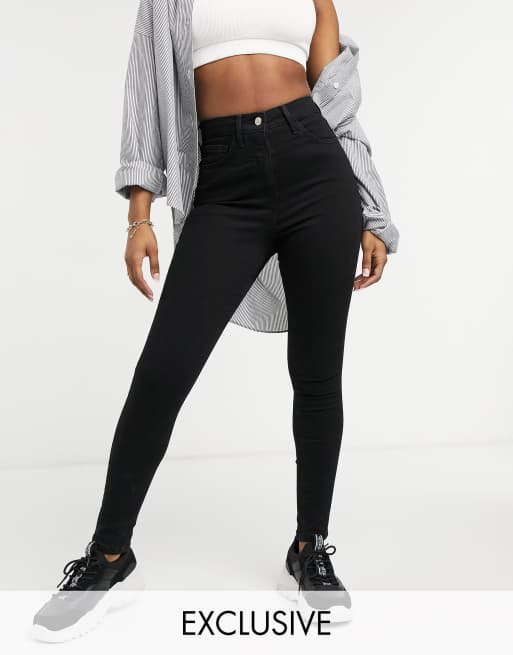Reclaimed Vintage Inspired - Super skinny jeans met hoge taille in zwart