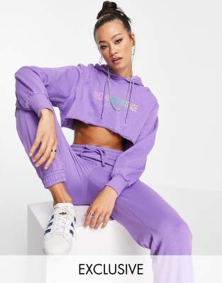 Reclaimed Vintage inspired crop hoodie with rainbow logo print in purple - ASOS Price Checker