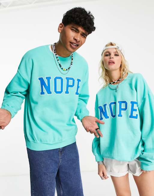 Reclaimed Vintage Inspired - Sweat ras de cou unisexe à inscription « Nope » - Turquoise, 4 de 4