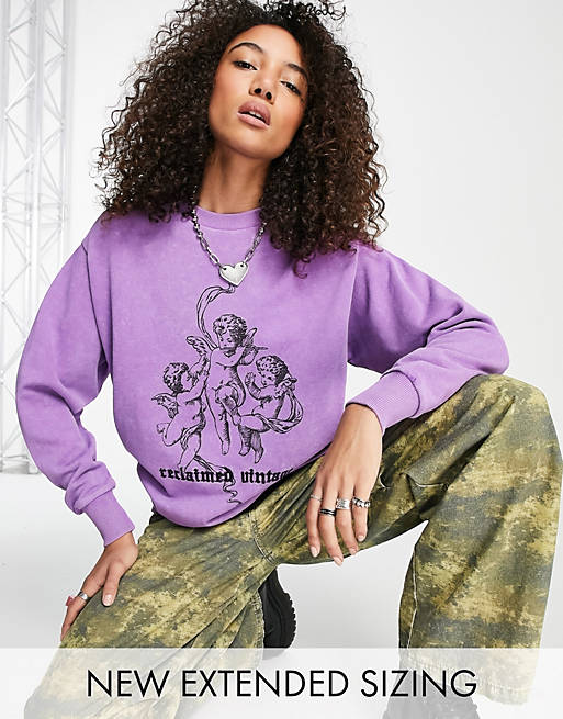 Hoodies & Sweatshirts Reclaimed Vintage inspired sweat with angel print in purple 