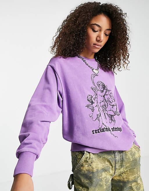 Hoodies & Sweatshirts Reclaimed Vintage inspired sweat with angel print in purple 