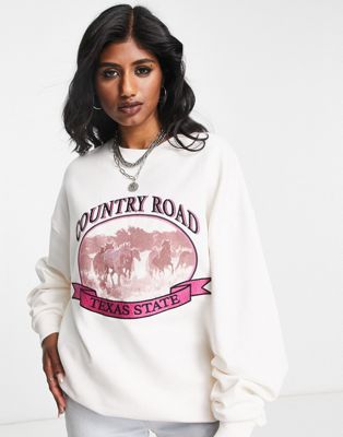 Reclaimed Vintage inspired sweat with country road graphic in off white