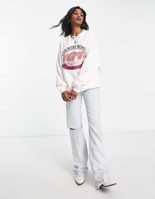 Reclaimed Vintage Inspired sweat with country road graphic in off