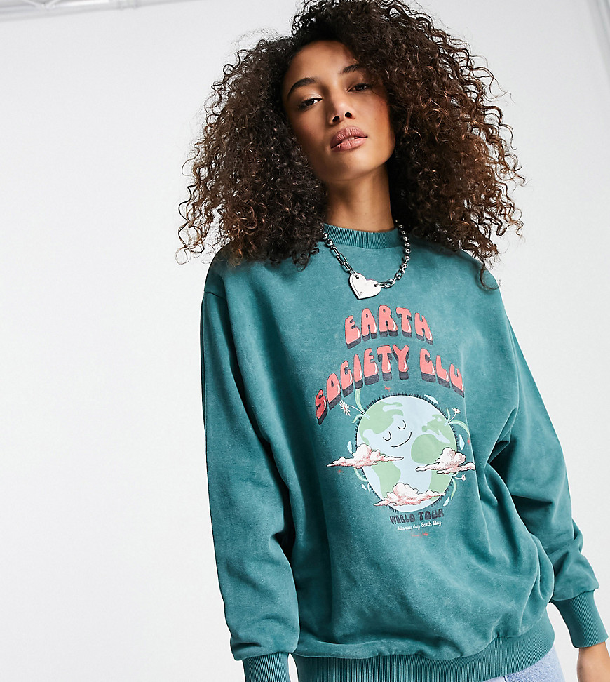 Reclaimed Vintage inspired sweat with planet print in green