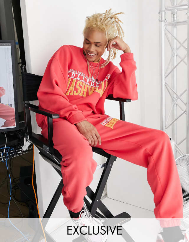 Reclaimed Vintage Inspired sweatpants with Nashville print in red