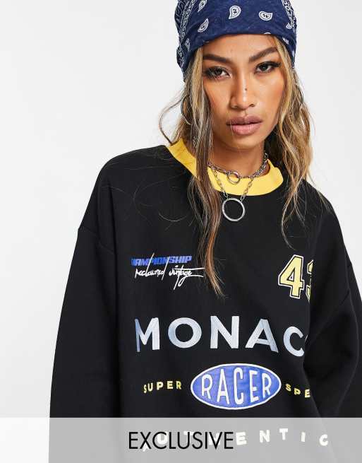 Reclaimed Vintage Inspired – Sweatshirt aus Baumwollmix in Schwarz mit Rennsport-Abzeichen - BLACK