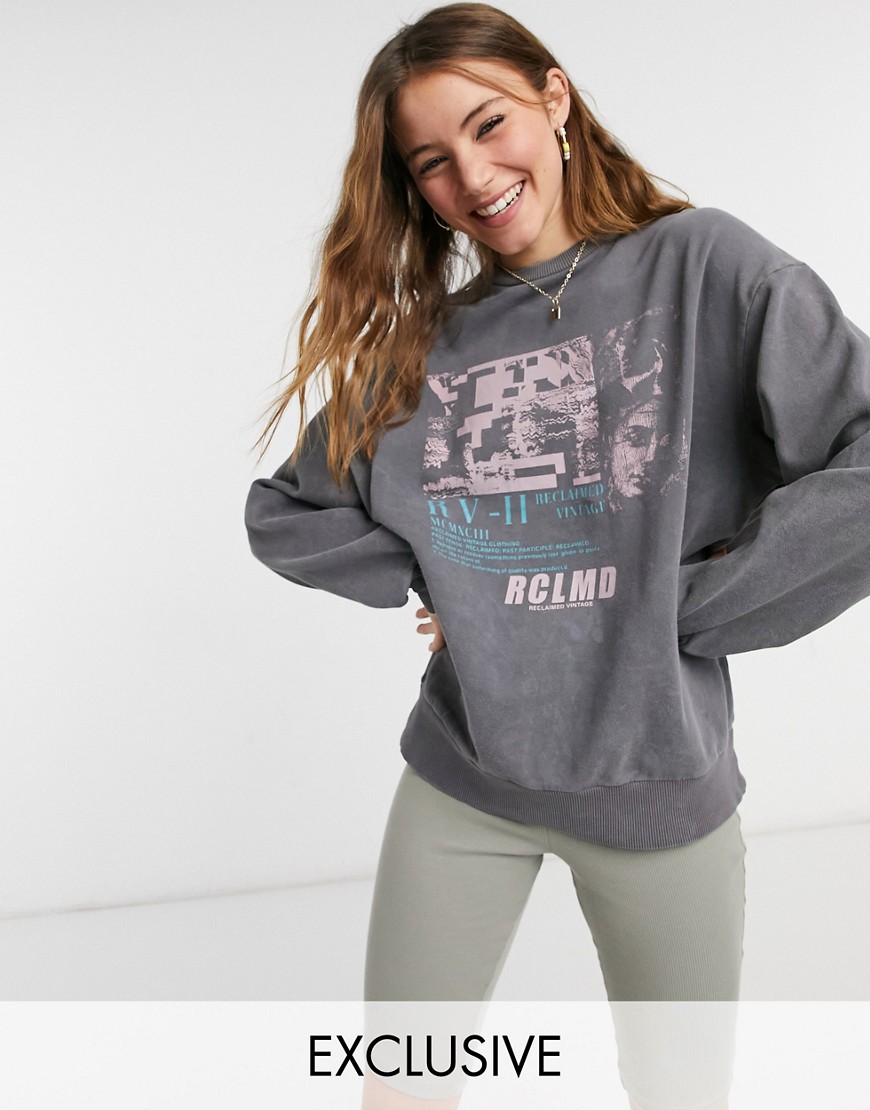 Reclaimed Vintage inspired sweatshirt with front print in charcoal-Grey