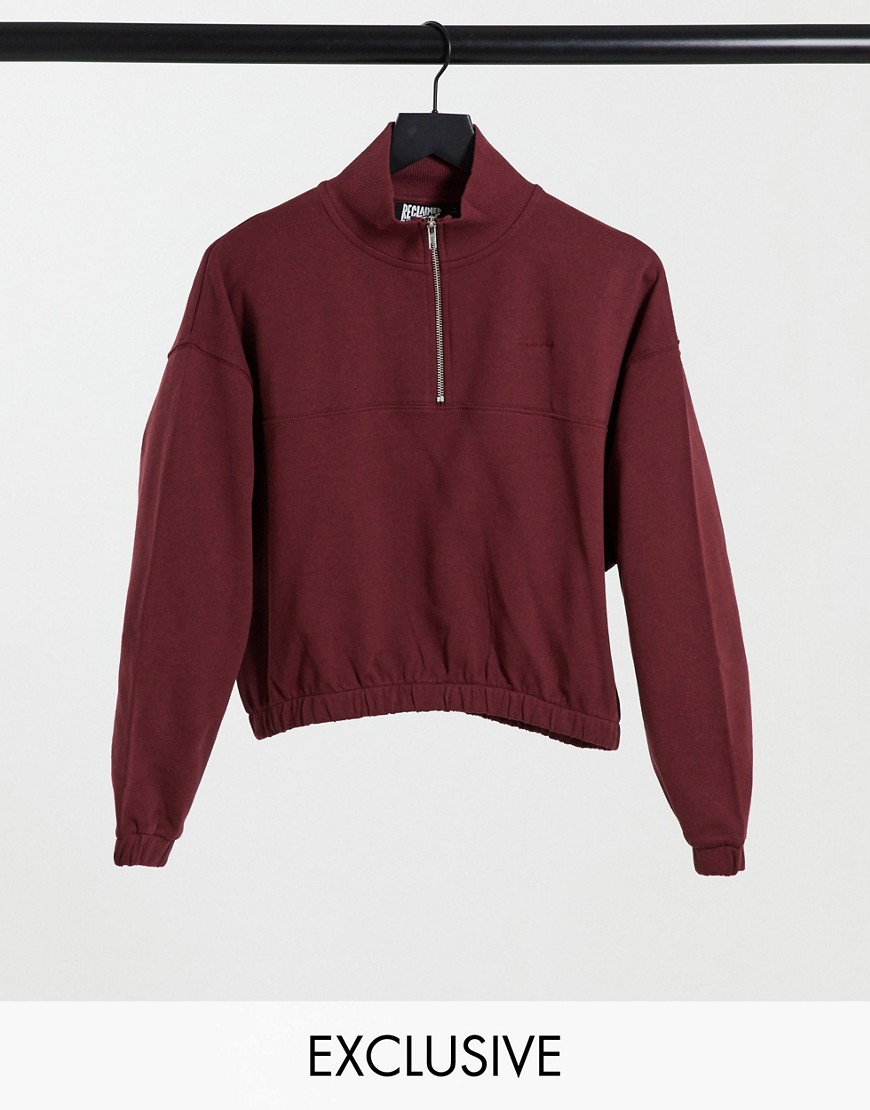 Reclaimed Vintage inspired sweatshirt with high neck in burgundy-Grey