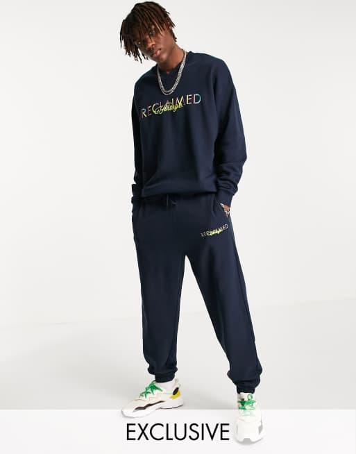 Reclaimed vintage sweat with logo embroidery and taping in black sales
