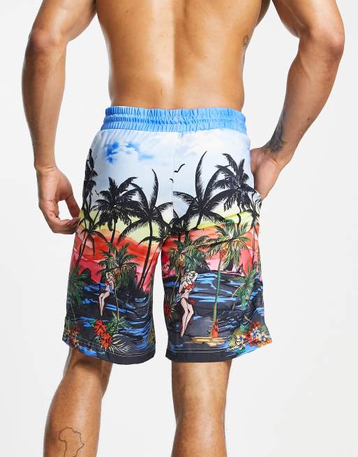 Reclaimed Vintage inspired swim board short in retro scene print, 2 of 4