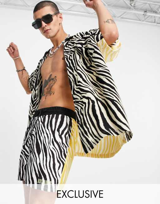 Reclaimed Vintage inspired swim short in spliced zebra - MULTI
