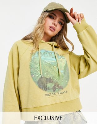 Sweats à capuche Reclaimed Vintage Inspired - T-shirt à imprimé photo montagnes - Moutarde