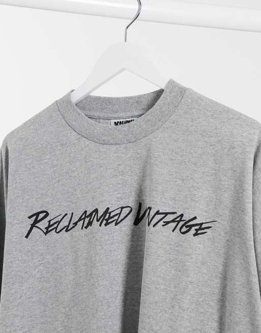 Reclaimed Vintage - Inspired - T-shirt à manches longues avec logo - Gris chiné, 4 de 4