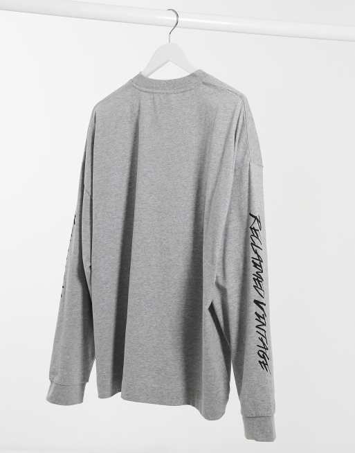 Reclaimed Vintage Inspired - T-shirt a maniche lunghe con logo grigio mélange, 3 di 4