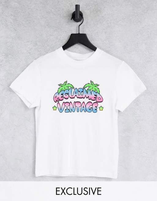 Reclaimed Vintage Inspired - T-shirt bianca aderente con logo stile cartoon