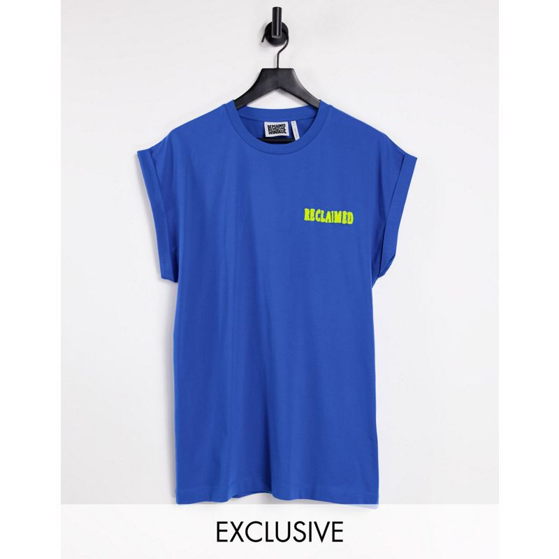 Donna Top Reclaimed Vintage Inspired - T-Shirt blu unisex con maniche arrotolate e logo sul petto in coordinato