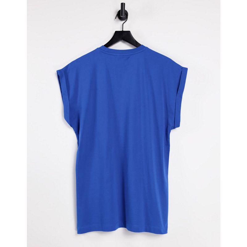 Donna Top Reclaimed Vintage Inspired - T-Shirt blu unisex con maniche arrotolate e logo sul petto in coordinato