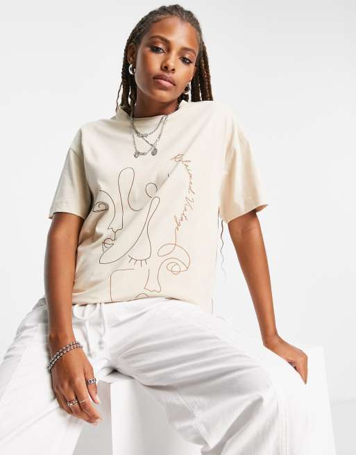 Reclaimed Vintage Inspired - T-shirt color crema con sagoma di viso