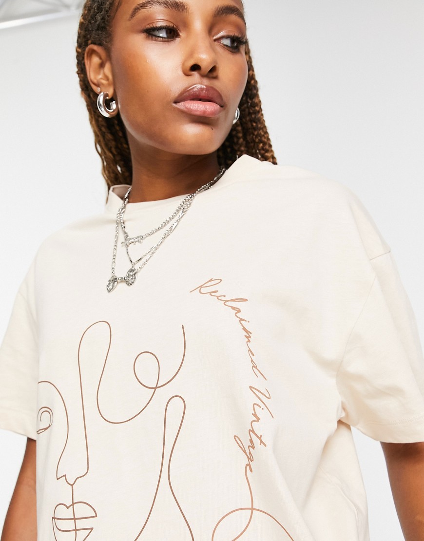 T-shirt color crema con sagoma di viso-Neutro - Reclaimed Vintage T-shirt donna  - immagine2