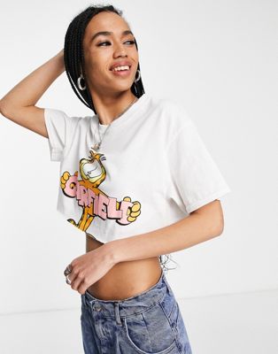 Reclaimed Vintage Inspired - T-shirt crop top à imprimé Garfield officiel - Blanc