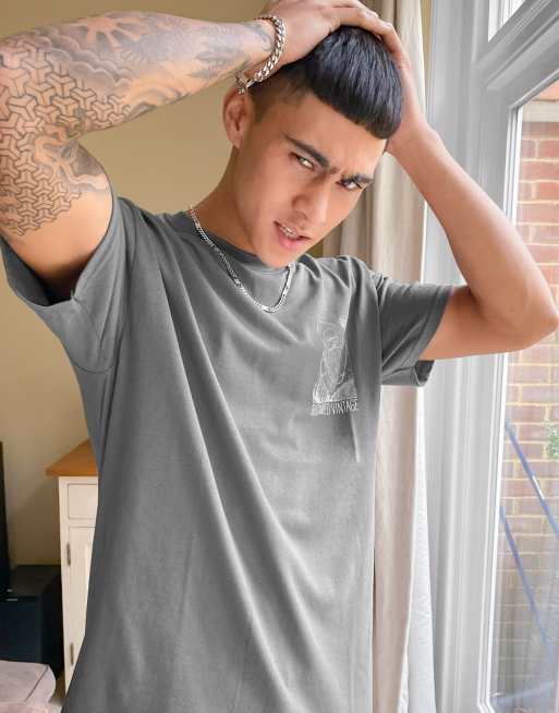 Reclaimed Vintage Inspired T shirt grigio antracite con stampa