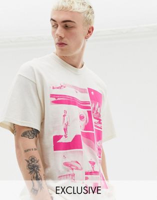 Reclaimed Vintage – inspired – T-shirt i oversize-modell med rosa fototryck-Sandfärgad