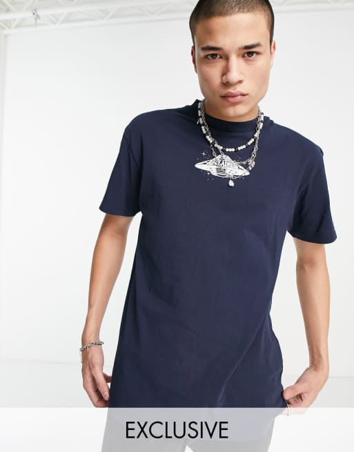 Reclaimed Vintage Inspired – T-Shirt in Marineblau mit Ufo-Grafik 