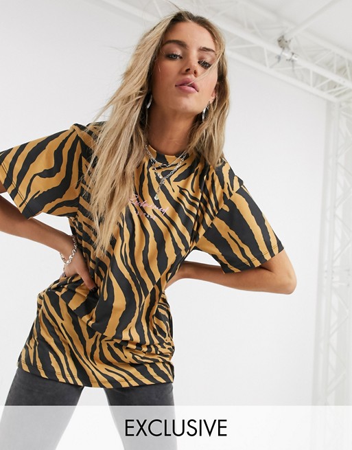 Reclaimed Vintage inspired t-shirt in tiger print with logo