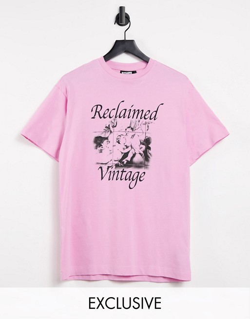 Reclaimed Vintage inspired t-shirt in washed pink with cherub print in pink