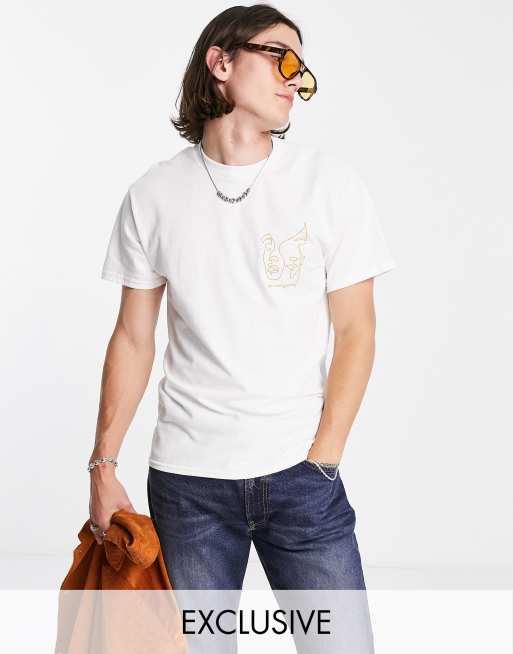 Reclaimed Vintage Inspired – T-Shirt in Weiß mit skizziertem Gesicht