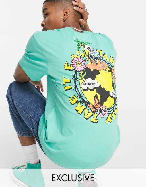 Reclaimed Vintage Inspired - T-shirt med grafisk print bagpå i bomuld - MGREEN