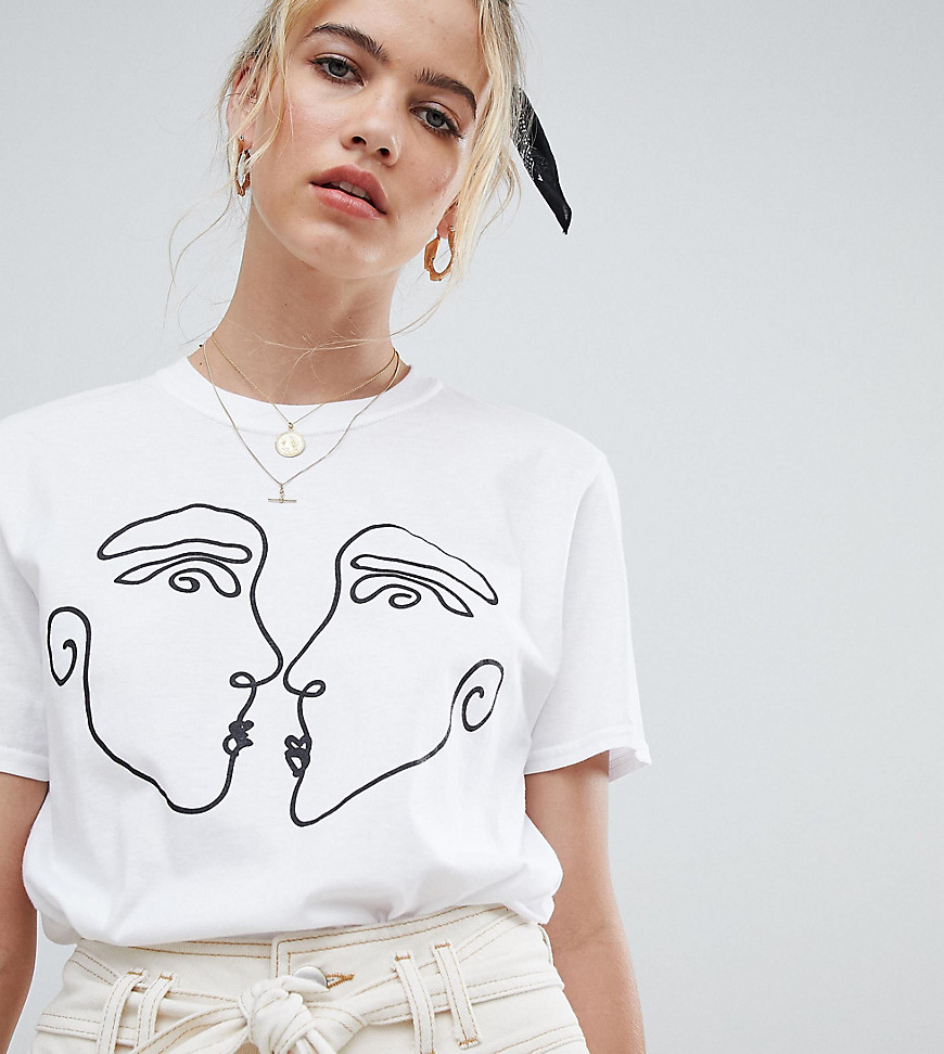 Reclaimed Vintage Inspired – T-shirt med kyssende ansigter-Hvid