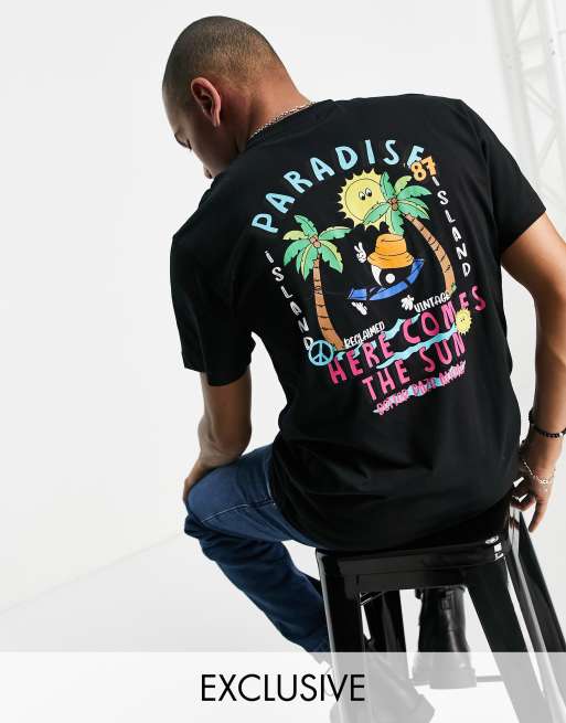 Reclaimed Vintage Inspired - T-shirt med print bagpå i sort bomuld - BLACK