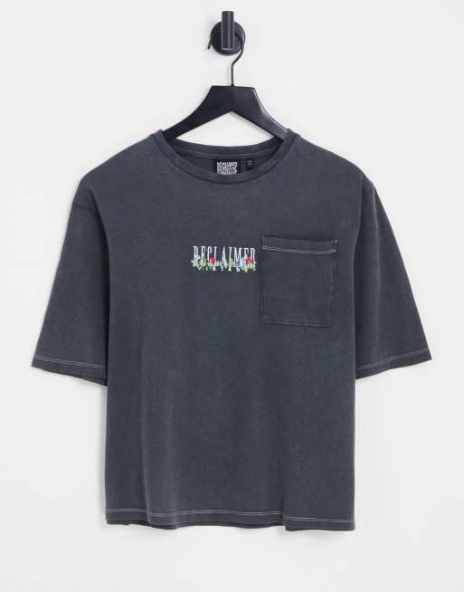 Reclaimed Vintage Inspired - T-shirt met geborduurde bloemen in grijs