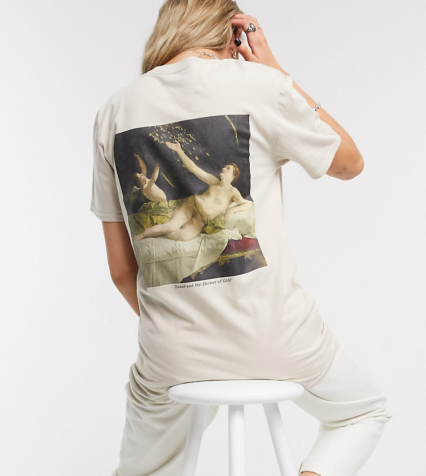Reclaimed Vintage Inspired - T-shirt met kunstprint in kiezelkleur-Kiezelkleurig