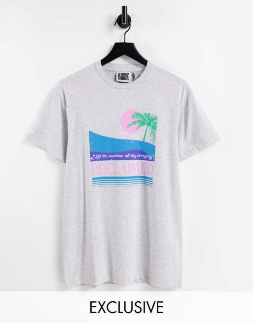 Reclaimed Vintage Inspired - T-shirt met palmprint in gemêleerd grijs