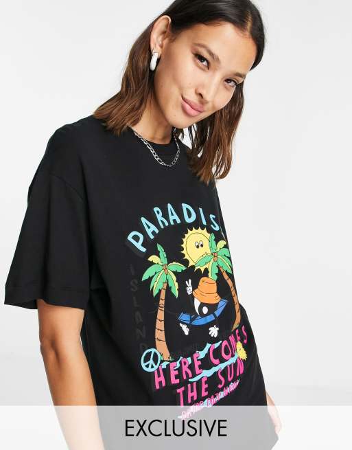 Reclaimed Vintage Inspired - T-shirt met palmprint in zwart