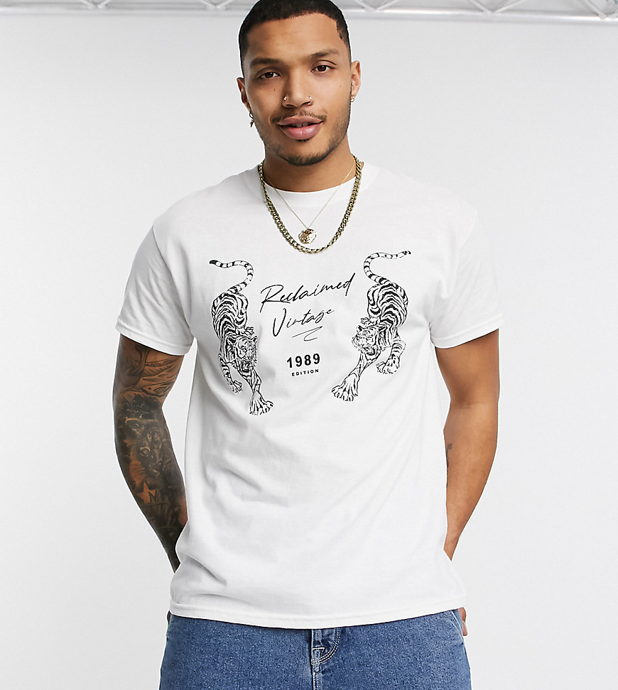 Reclaimed Vintage inspired - T-shirt met tijgerprint in wit