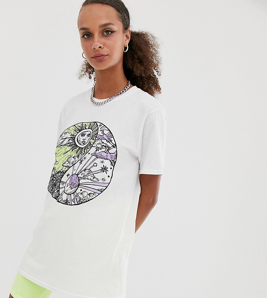 Reclaimed Vintage Inspired - T-shirt met ying yang zon- en maanprint-Wit
