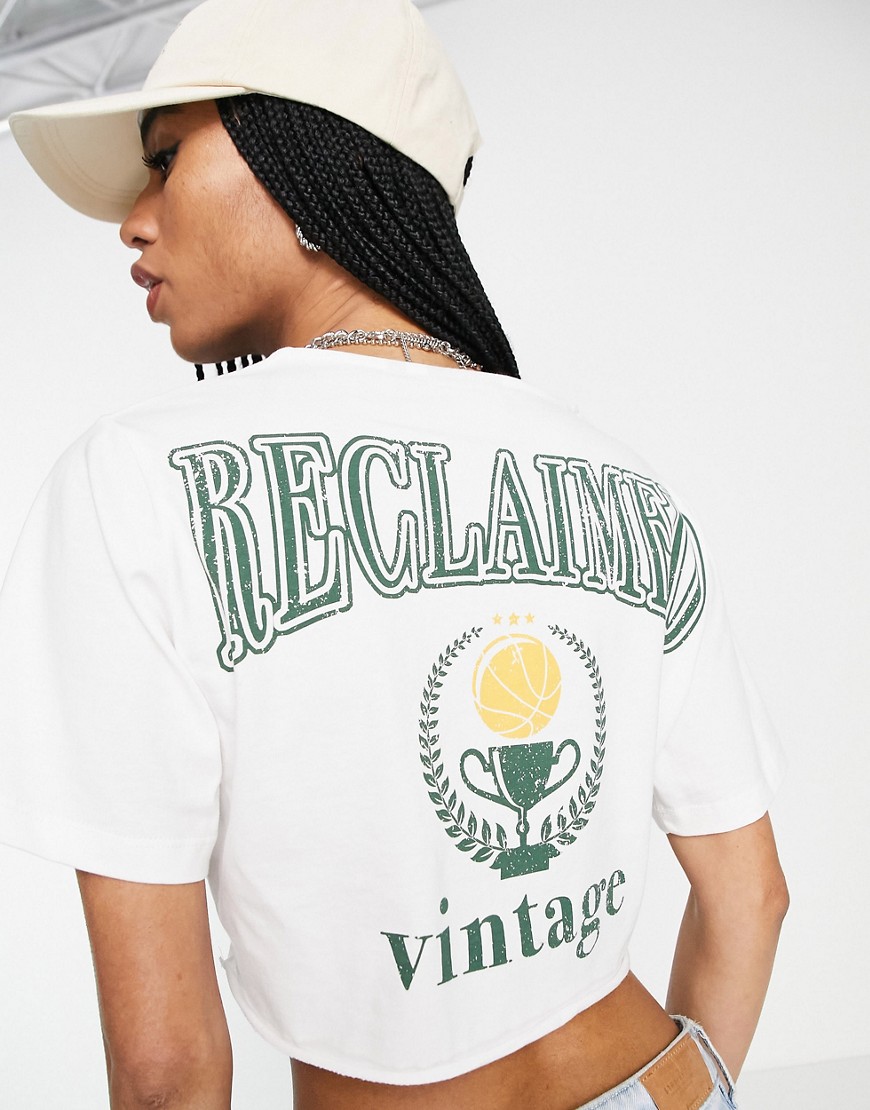 T-shirt stile college allacciata sul davanti-Bianco - Reclaimed Vintage T-shirt donna  - immagine3