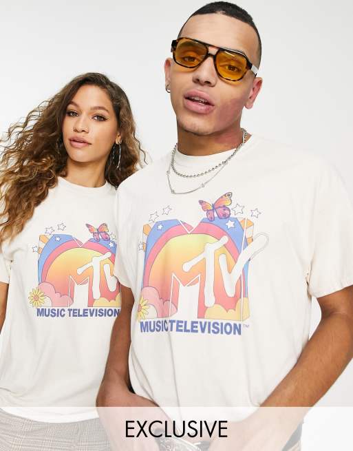Reclaimed Vintage Inspired - T-shirt unisexe avec motif MTV sous licence - Écru