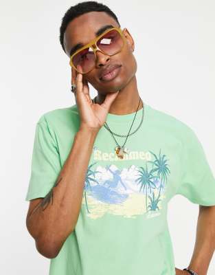Reclaimed Vintage Inspired t-shirt with postcard print in washed green - ASOS Price Checker
