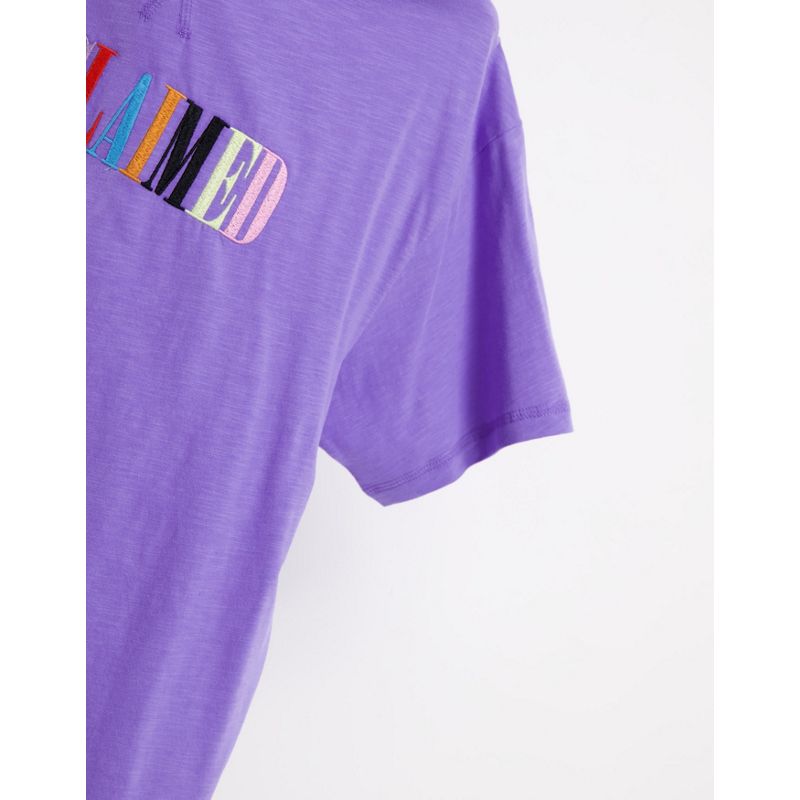 Donna Top Reclaimed Vintage Inspired - T-shirt viola con ricamo arcobaleno