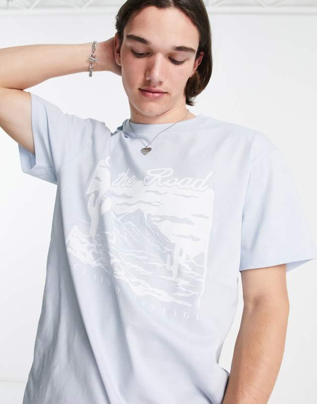 Reclaimed Vintage inspired t-shirt with cactus graphic in blue