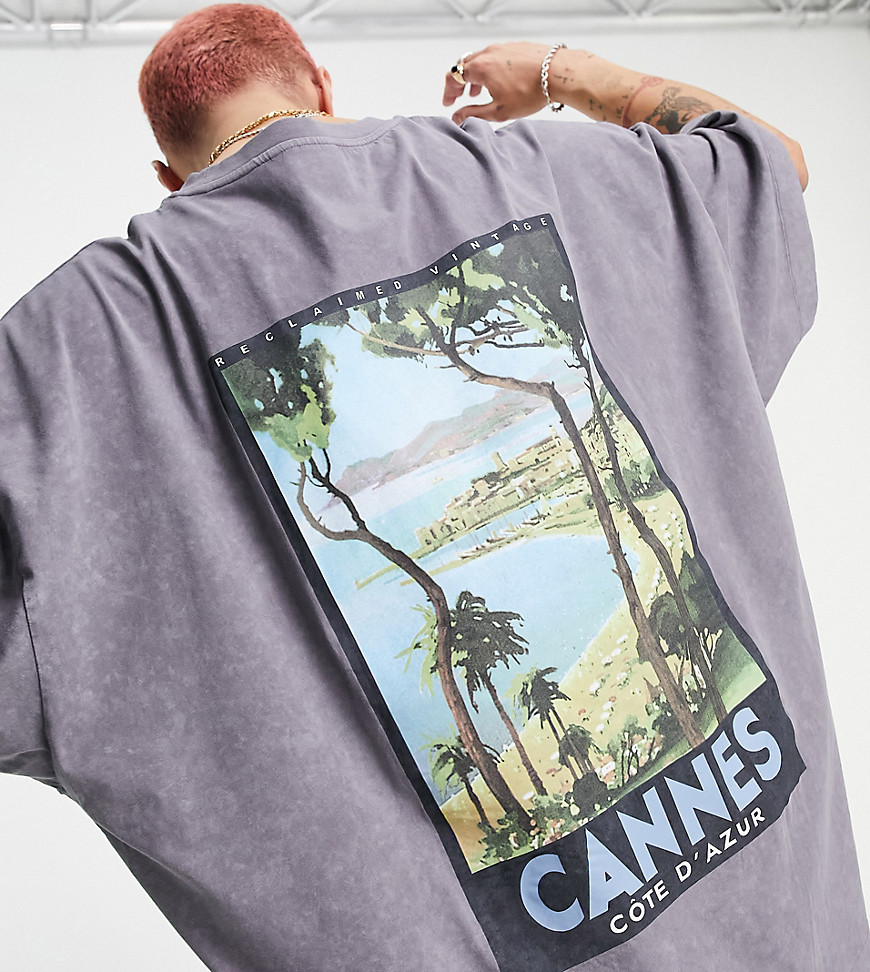 Reclaimed Vintage Inspired T-shirt with Cannes back print-Grey