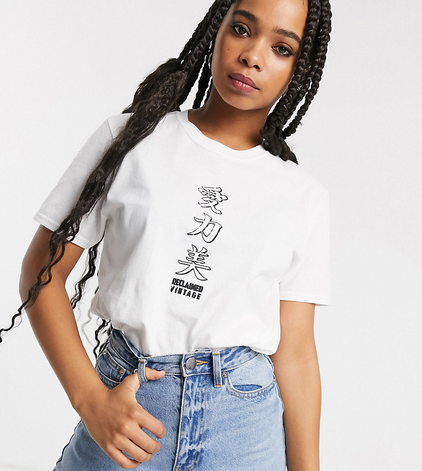 Reclaimed Vintage inspired t-shirt with japanese logo print-White