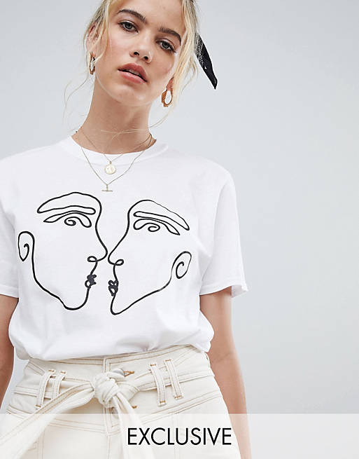 Reclaimed Vintage inspired t-shirt with kissing faces print