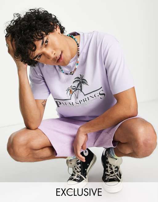 Reclaimed Vintage inspired t-shirt with palm graphic in lilac